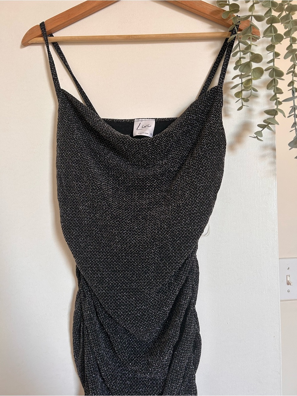 Livi Black Sparkle Cowl Neck Slip Dress